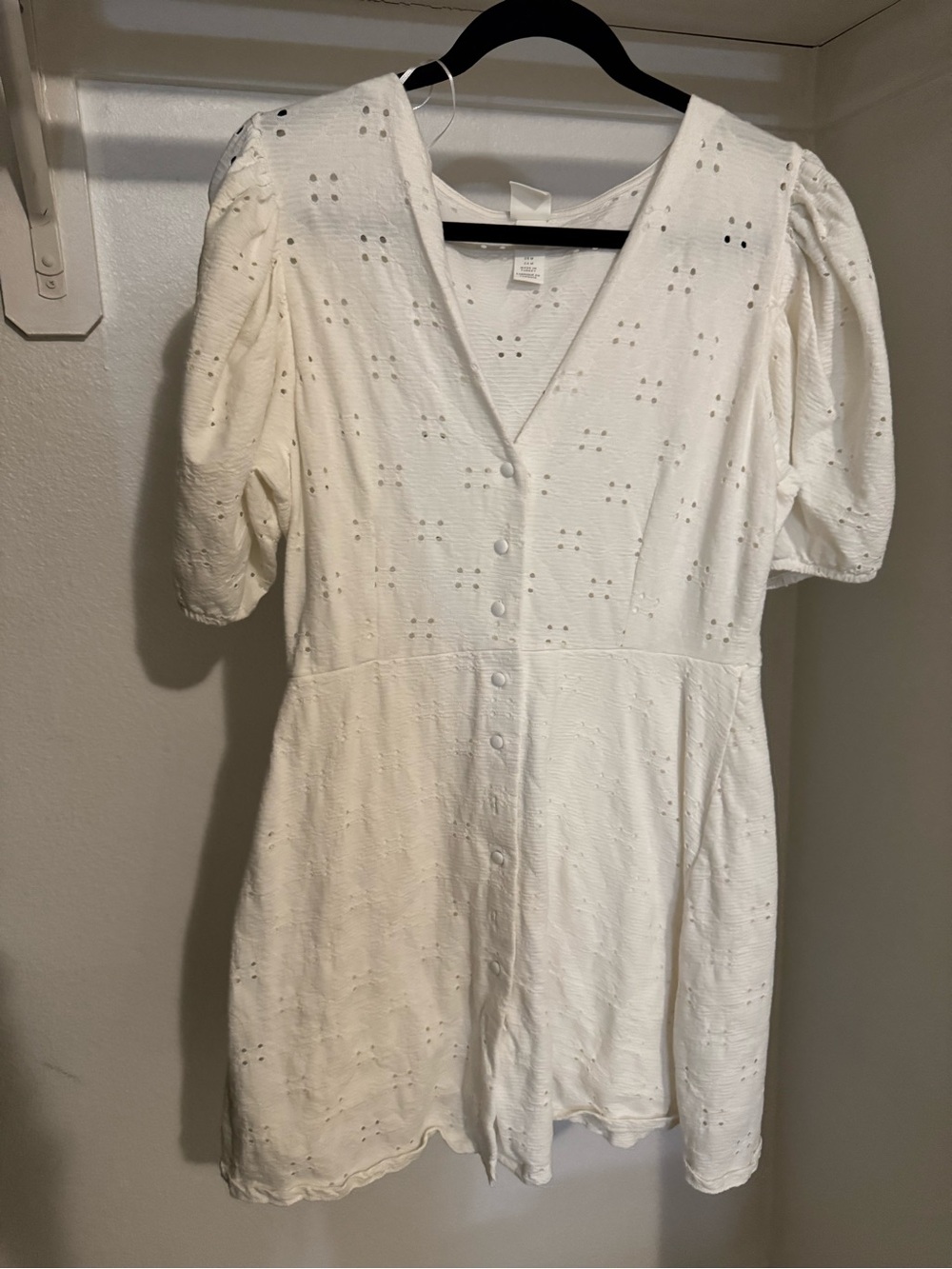 H&M White Eyelet Button Mini Dress
